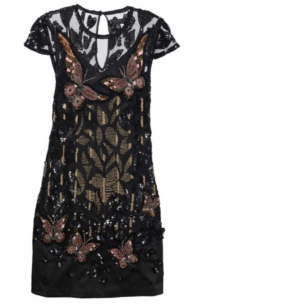 🍒NWT🍒 TED BAKER SEQUINE BUTTERFLY COCKTAIL DRESS - Picture 3 of 13